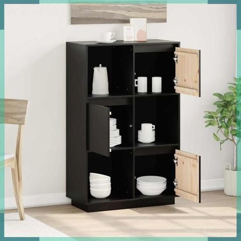 Buffet - 814368 - Noir - Bois de pin massif - 74 x 35 x 117 cm (1/5)