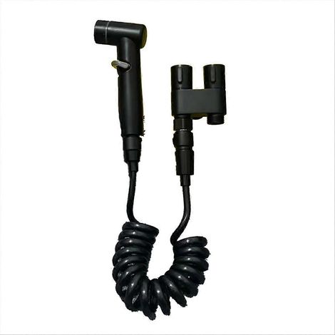 Tragbares Bidet für Haushaltstoiletten, Edelstahl, Doppelauslass, Eckventil, Druckspüldüse, schwarz (1/5)