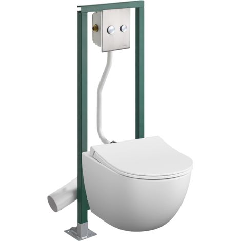 Pack WC suspendu sans bride VitrA Sento blanc mat + Abattant frein de chute + Bâti-support autoportant PRESTO + Plaque chromée