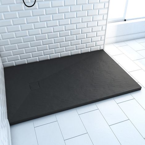 Duschwanne aus SMC Marwell Stone schwarz rutschfest in Steinoptik - Duschtasse Rechteckig 90 x 140 x 2,6 cm