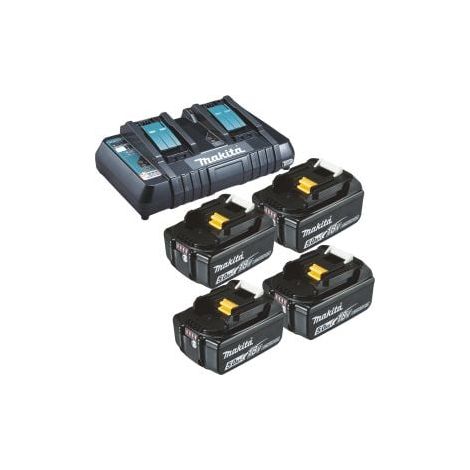 Makita 4x BL1850B Akku 5,0 Ah 18V Li-Ion + DC18RD Doppelschnellladegerät - DC18RD-BL1850-4x