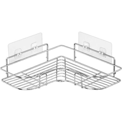 Mensola angolare per doccia con fissaggio adesivo – realizzata in acciaio inox, supporto per prodotti da bagno e cucina, installazione senza foratura e antiruggine - Crezuo