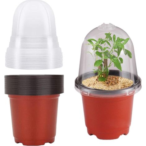 Pots de pépinière avec couvercles anti-humidité, 10,2 cm environ, en plastique souple transparent. Pots de jardin, pots en forme de coupe, petits plateaux pour semis, lot de 10. (1/5)
