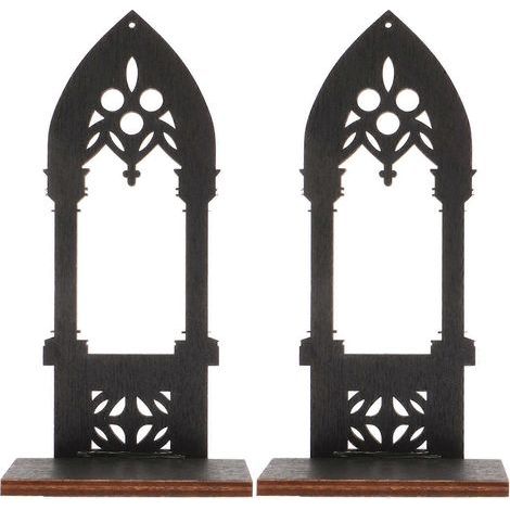 1 paire de bougeoirs gothiques en bois, style arche décorative-15x6cm (1/4)