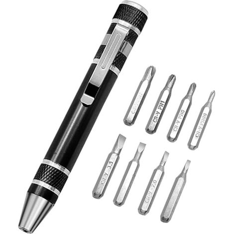 Jeu de tournevis multifonctions portables 8 en 1 – Convient aux bricoleurs et aux professionnels – Noir