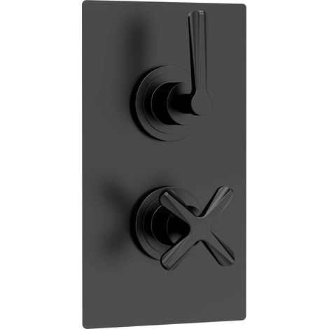 Levedale Twin Concealed Crosshead Thermostatic Shower Valve with Diverter (2 Outlets) - Matt Black - Balterley