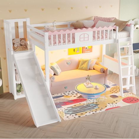 lit enfant mezzanine rangement toboggan 90x200 pin OKMYHOME (1/5)