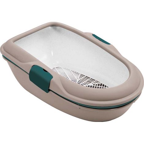 Litière pour chat ouverte avec système de tamisage – Dimensions 59x39x22 cm – Plastique non toxique – Couleur brun-vert – Zolux