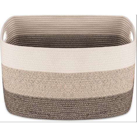 Grand Rectangle Corbeille à Linge en Coton Tissé Pliable Paniers de Rangement Tissés Avec Poignées, Panier Carré, Peut être Placé Couvertures et Oreillers(Dégradé Jaune) (1/5)