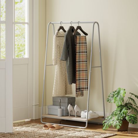 Portant à vêtements 3 en 1, penderie avec étagère à chaussures, barres supérieures et latérales, gris (1/5)