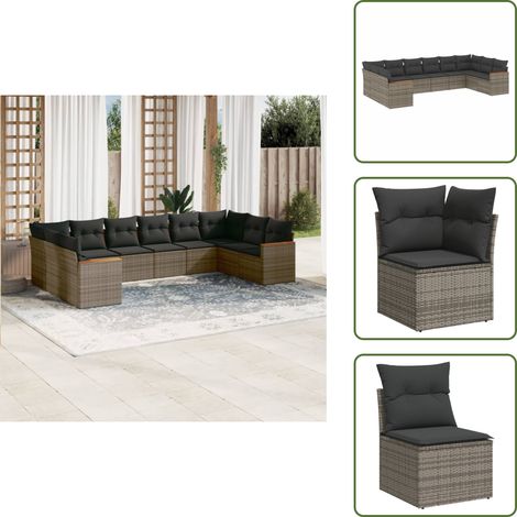 The Living Store Salon de jardin avec coussins 10 pcs gris résine tressée - Ensemble Salon De Jardin - Mobilier De Jardin - Salon Extérieur - Résine Tressée - Fauteuil De Jardin (1/5)