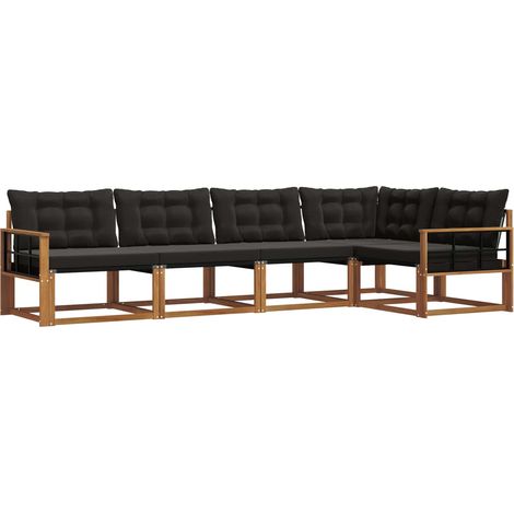 Outdoor Sofa Set with Cushion 5 pcs Natural and Black vidaXL (1/5)