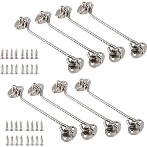 Ganci di sicurezza per porte in acciaio inox da 15 cm (6 pollici) - Confezione da 8 pezzi - con viti di montaggio - Adatti per finestre e porte di capannoni - Argento