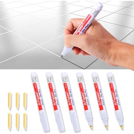 Stylo de Carrelage Blanc, 6 Pièces Blanchisseur Joint de Carrelage facile à appliquer, Stylos à Coulis de Réparation de Carrelage pour Joints de Carrelage de Cuisine et Salle de Bain (1/5)