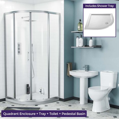 Lindley 900mm Quadrant Shower Enclosure, Toilet & Pedestal Basin Suite (1/5)
