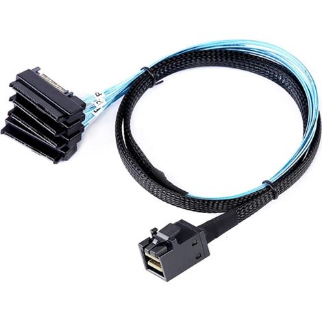 Câble serveur 2-en-1 MINI SAS HD SFF-8643 vers 4 SAS SFF-8482 avec répartiteur de disque dur à port d'alimentation 15 broches (50 cm) (1/5)