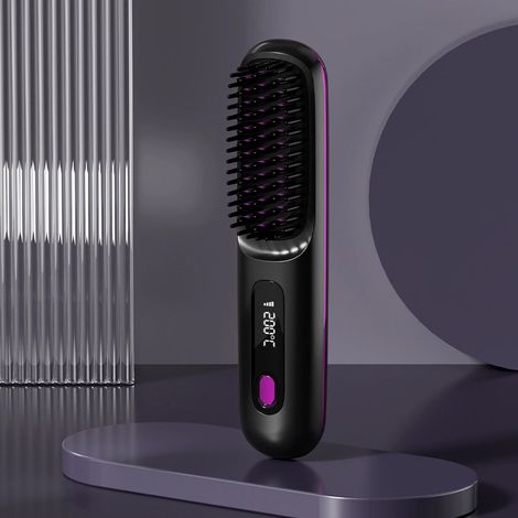 (Noir) Lisseur à cheveux, trois réglages de température, thérapie par ions négatifs, anti-brûlure, avec affichage LED. (1/5)