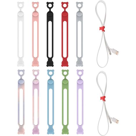 Lot de 10 serre câbles réutilisables en silicone, serre câbles, serre câbles en silicone, serre câbles torsadés, serre câbles, organiseurs de câbles et cordons (1/5)