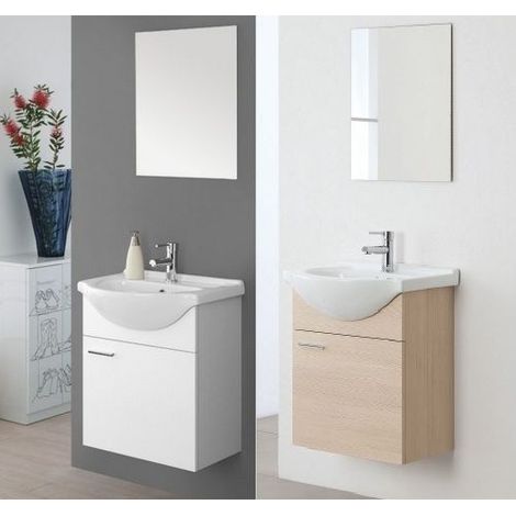 Bagno Italia Arredo Bagno sospeso Bianco Laccato specchiera 56 lavabo Ceramica mobili modello Icaro (1/2)