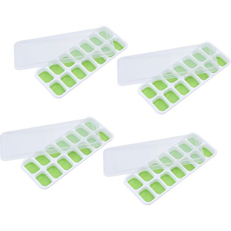 Lot de 4 bacs à glaçons vert brillant, empilables et faciles à utiliser, parfaits pour les fêtes à la maison. (1/5)