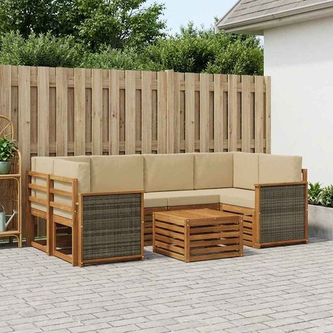 vidaXL Outdoor-Sofagarnitur 7 pcs Natur und Beige Massivholz Akazie (1/5)