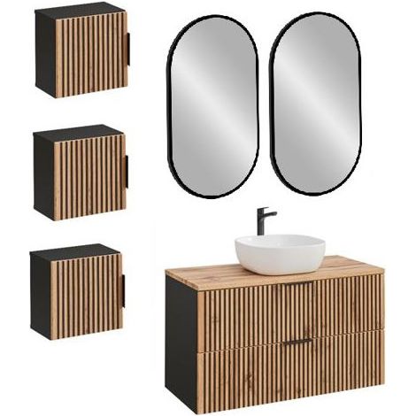 Ensemble meuble vasque à poser + 5 éléments - 100 cm - Sylve Black Wotan - Livraison gratuite