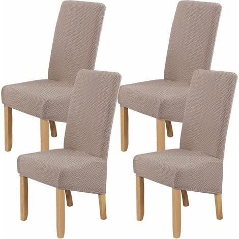 4 Pieces Washable Printed Fabric Chair Covers for Restaurant Hotel Banquet (Khaki)