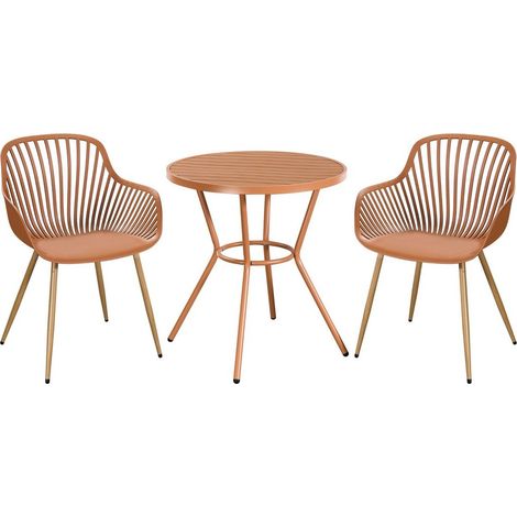 3 Piece Bistro Garden Set with 2 Sunray Armchairs and Round Table - Plastic/Metal - L52 X W58 X H86 cm - Terracotta - Flat Packed
