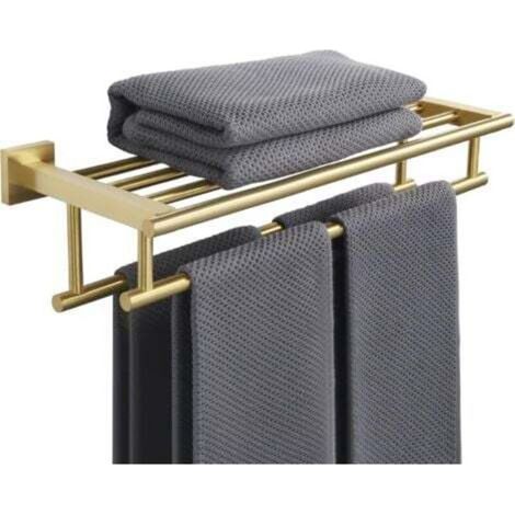Double Wall-Mounted Bathroom Towel Bar, Towel Rack with Stainless Steel Shelf for Kitchen and Toilet, 50cm Length, Gold (1/4)