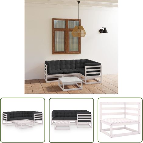 INLIFE Salon de jardin 5 pcs avec coussins Bois de pin massif (1/5)