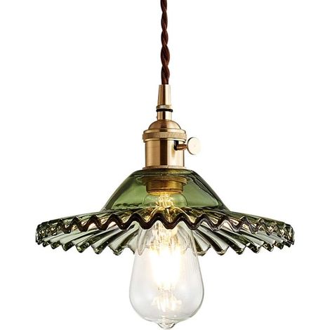 ZOLGINAH Vintage Industriel E27 Luminaire Suspension Design En Laiton Montage avec abat-jour En Verre Rétro Tressé Flexible Fil De Plafond Suspension Lampe (Vert) (1/5)