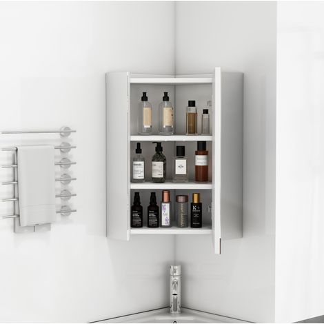 Armoire miroir d'angle 32,5x32,5x55,6 cm MDF blanc, gain de place salle de bain FloraGrace (1/5)