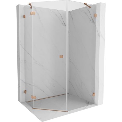 Mexen Lunar cabina doccia pentagonale a battente sinistra 80 x 90 cm, trasparente, rame spazzolato - 831-080L-090P-65-00-L (1/5)