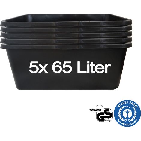 Hossi's Wholesale – 5 Stück Mörtelwanne 65 Liter für Baustelle, Haushalt, Garten, Industrie UVM. – Mörtelkübel für Mörtel, Beton, Schutt & Baustoffe – extrem Stabiler Baueimer mit verstärktem Boden (1/2)
