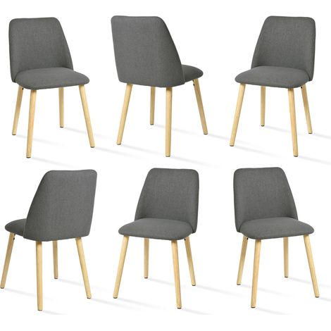 Goeurvant Moderne Minimalistische Esszimmerstühle mit Atmungsaktivem Bezug und Massivholzbeinen - 6er Set - Grau