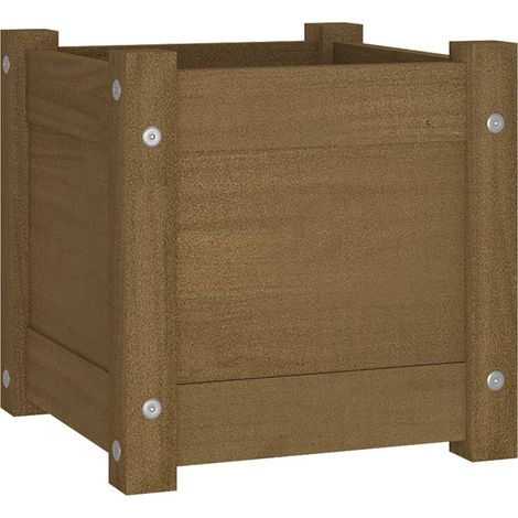 Macetero bancal elevado plantas flores terraza exterior jardín 31 x 31 x 31 cm madera maciza de pino marrón 020038620