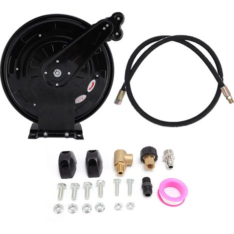 GARRYFIZH Dérouleur de Tuyau Nettoyeur Haute Pression 2 Bras 3/8 po x 15m Retractable Auto Enrouleur Acier 4000PSI avec Câble 1.5m pour Air Huile Eau