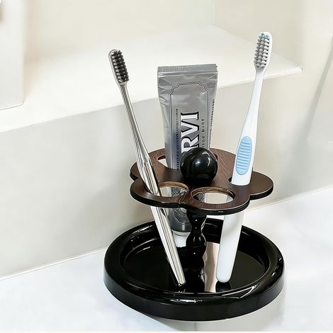 Porte-Brosses à Dents en Bois, 5 Emplacements, Motif Fleuri (1/5)