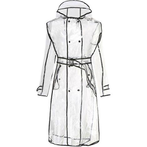 Imperméable transparent tendance pour fille, imperméable mi-long léger à capuche avec ceinture - Taille L (1/5)