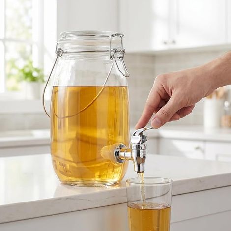 Distributeur De Boisson Robinet Verre Bocal Étanche Jus Vin Cocktails Couvercle Bague D’Étanchéité Cuisine Maison (1/4)