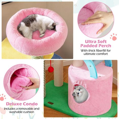 Pour jouer, grimper et faire ses griffes, tour pour chat thème éléphant avec 2 niches et balle suspendue (1/5)
