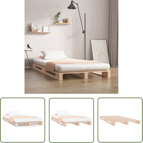 The Living Store Lit de palette 100x200 cm bois de pin massif - Lit Plateforme - Lit Bois - Lit Design - Lit Campagne - Lit Double (1/5)