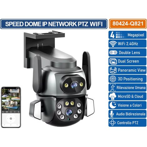 TELECAMERA SPEED DOME PTZ WIFI 4 MP DOUBLE LENS AUTOTRACKING RICONOSCOMENTO UMANO AUDIO BIDIREZIONALE COMPATIBILE ONVIF IP66 (1/4)