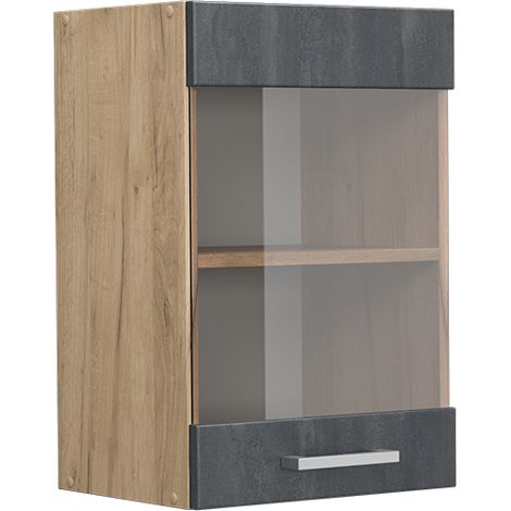 Mobile da cucina in vetro R-Line, Calcestruzzo nero, 40 cm, Vicco