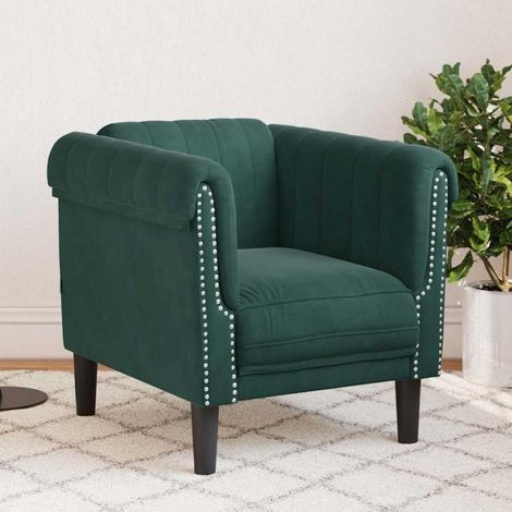 Fauteuil Velours Vert Foncé Design Moderne Pieds Stables Confortable (1/5)