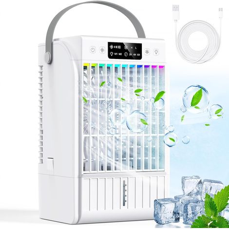 Aire acondicionado portátil, enfriador de aire de 1500 ml, aire acondicionado portátil silencioso 4 en 1, 4 velocidades, 2 modos de niebla, mini aire acondicionado para el hogar y la oficina [Clase en (1/5)