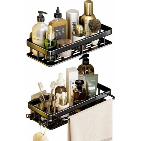 Set di 2 mensole da bagno con 1 portasciugamani e 2 ganci, mensola per doccia, mensola per doccia senza foratura, accessorio per il bagno, mensola per doccia, mensola per doccia (1/5)