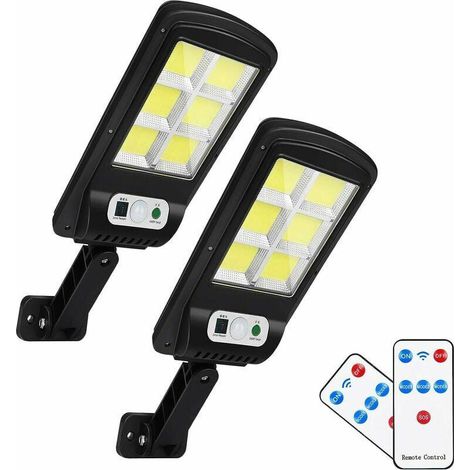 Pack de 2 lampadaires solaires LED avec télécommande, éclairage mural extérieur sans fil, projecteur de sécurité étanche pour jardin, terrasse et allée (1/5)