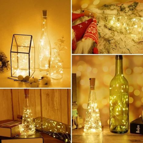 Bouchon LED pour Bouteille - Guirlande Lumineuse 2 m - 20 Ampoules Blanc Chaud - Pour Décoration Fête Mariage Noël - Lot de 20 (1/4)