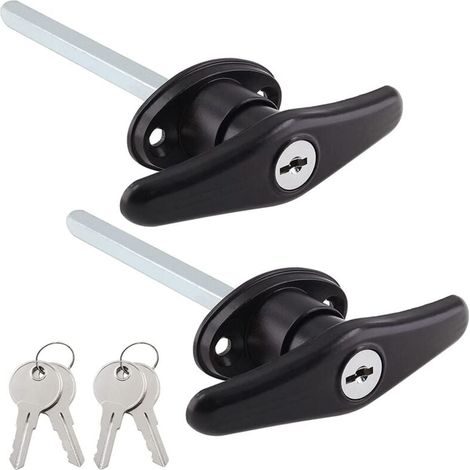 Serrure de Capuchon de Camion à Poignée en T, Verrou pour Coque de Camping-Car, Remplacement de Serrure T pour Toit Rigide, avec Clés, Lot de 2, Noir, Universel (1/5)